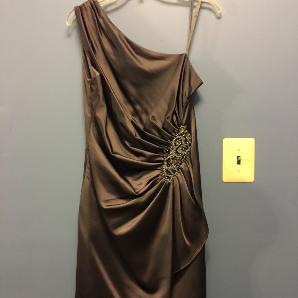 One shoulder charcoal cocktail dress